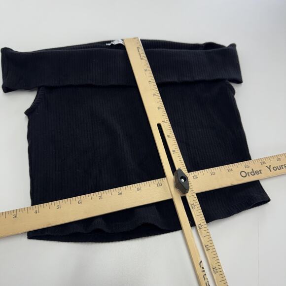 Zara Top Womens Small Black Off Shoulder Ribbed Sweater Foldover Neck Pullover - Picture 5 of 5